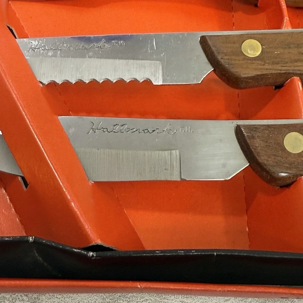 Vintage 1983 Hallmark Steel Cutlery 6 Piece Wood Handle Knifes Set No 344 - NEW